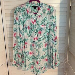 Zac & Rachel Green and Pink Leaf Print Button-Down Shirt